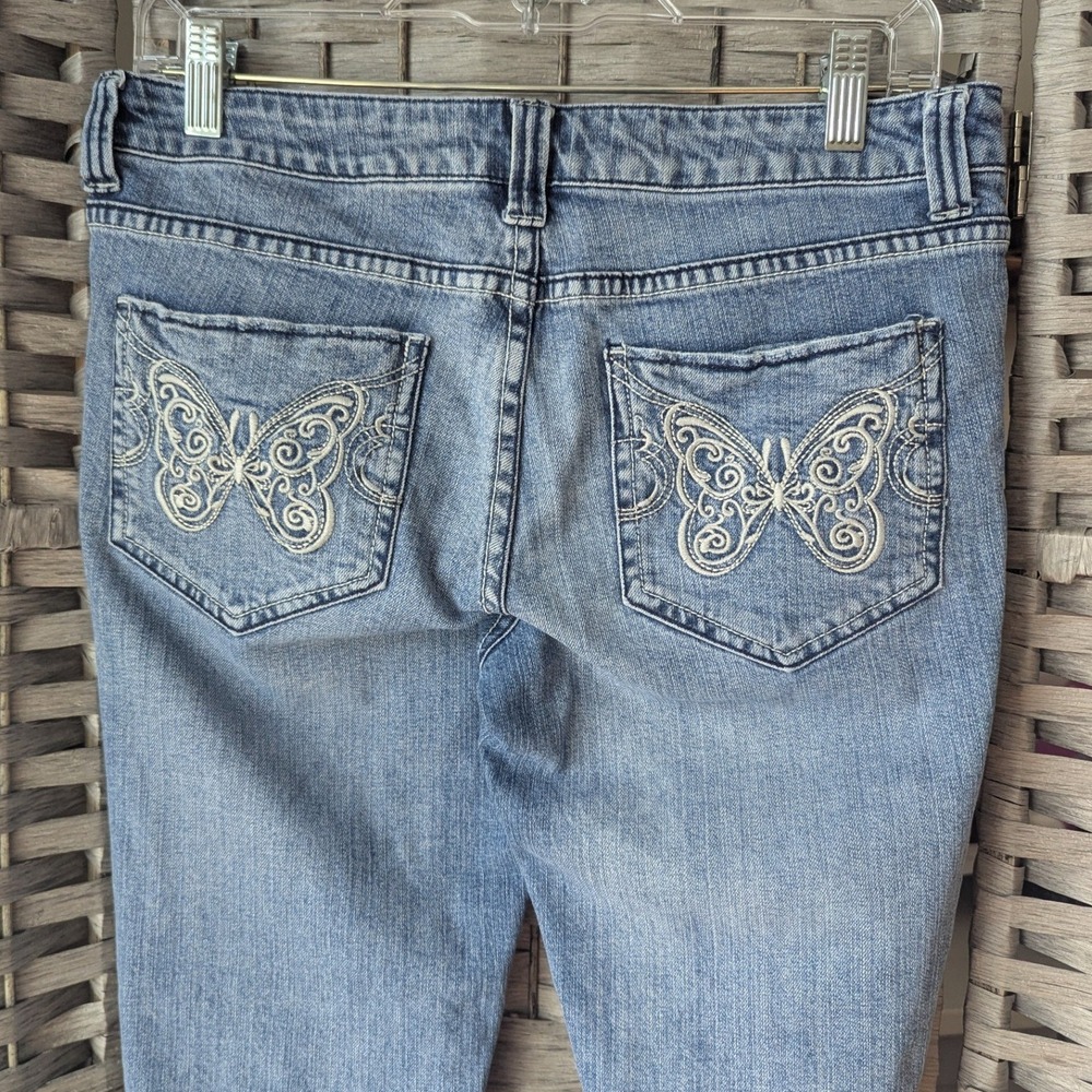 Vtg Y2K Bootcut Jeans Blue Light Wash Denim Butterfly Embroidered Pockets 9R